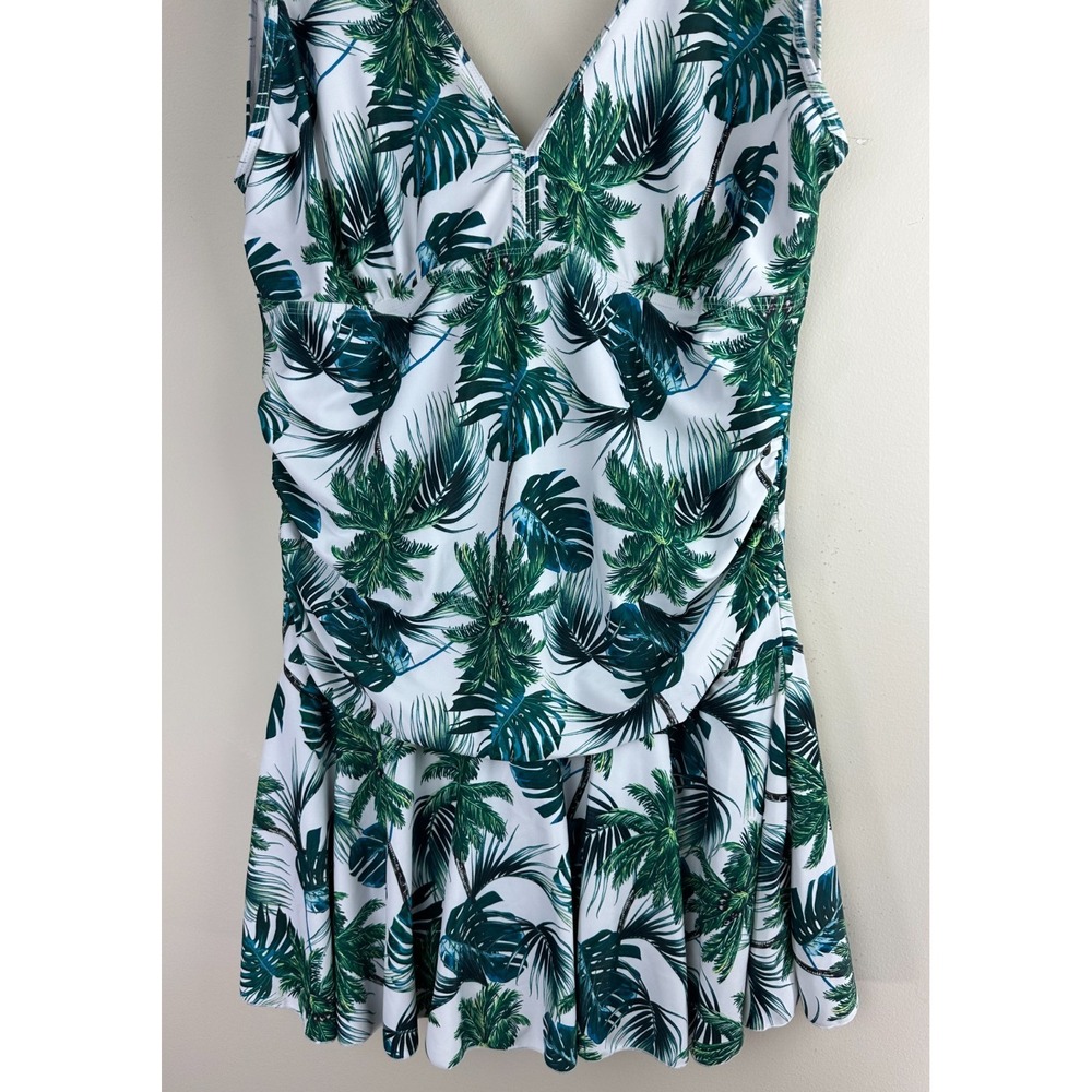 COCOPEAR Women's Tropical Palm Leaf Swim Dress Green White One Piece Size 3XL - Picture 4 of 10